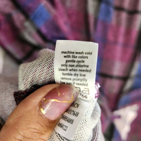 Stan Herman Luxe Knit Purple Plaid Pop-Over pocho Size Large Pocket - Picture 9 of 9